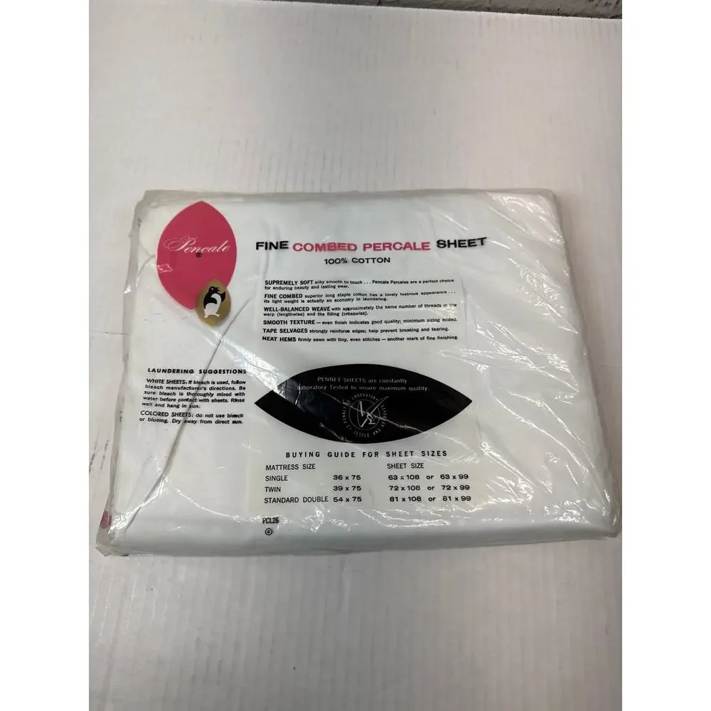 Penneys White Combed Percale Double‎ Flat Top Sheet Percale Cotton NOS Penneys